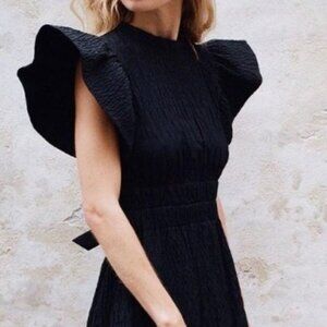 SEA NEW YORK CINDY FLUTTER SLEEVE BLACK DRESS